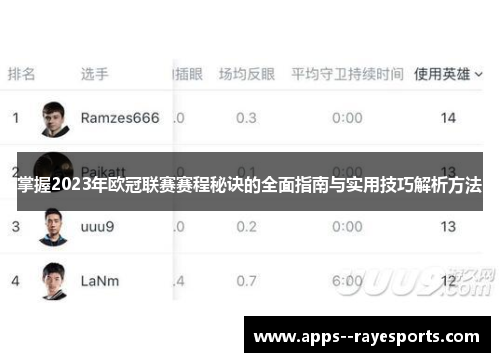 掌握2023年欧冠联赛赛程秘诀的全面指南与实用技巧解析方法